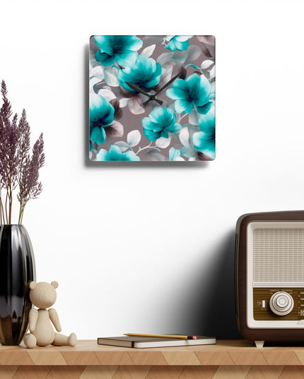 Tif Green Gray Floral Bunch Acrylic Wall Clock, Round or Square, 10.75" x 10.75"