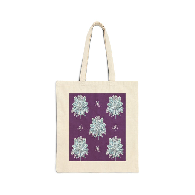 Blue Floral Butterflies Cotton Canvas Tote Bag
