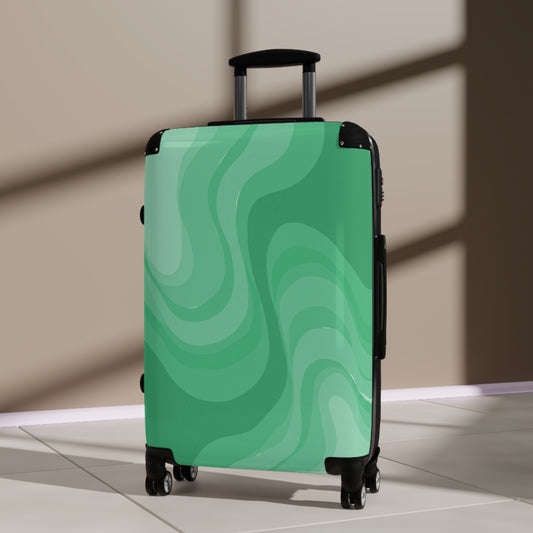 Mint Green Wavey Medium Suitcase with built in lock, 4 double-wheels, telescopic handle, and ABS back hard-shell