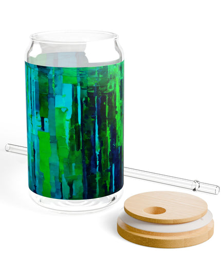 Striped Blue Green Glass, 16oz