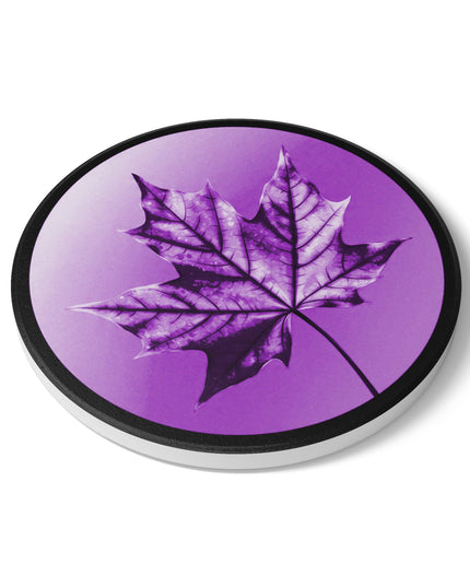 Purple Maple Leaf 4" x 4" Round Ceramic Coaster