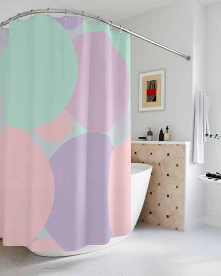 Pastel Peach and Soft Green Patches Shower Curtains, 71" x 74"