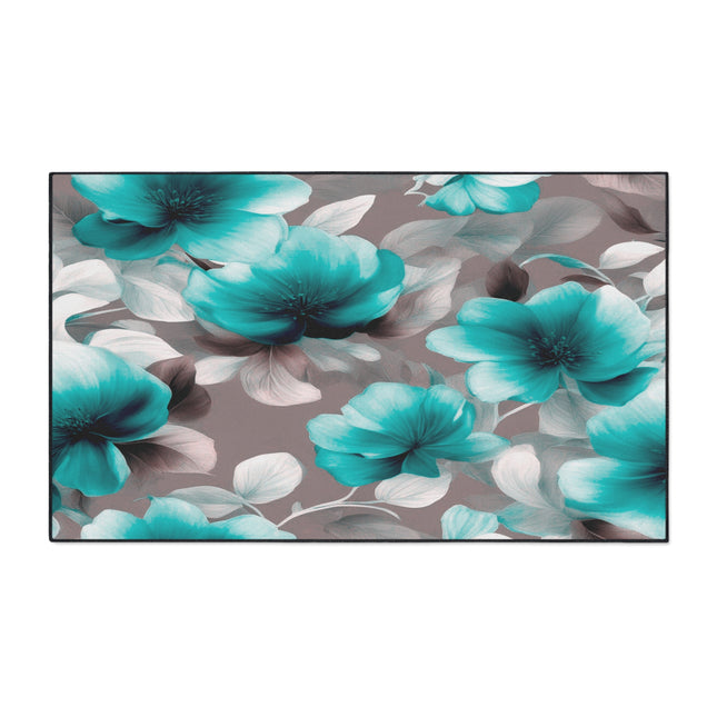 Tif Green Gray Floral Bunch Heavy Duty Floor Mat, 36" x 60"
