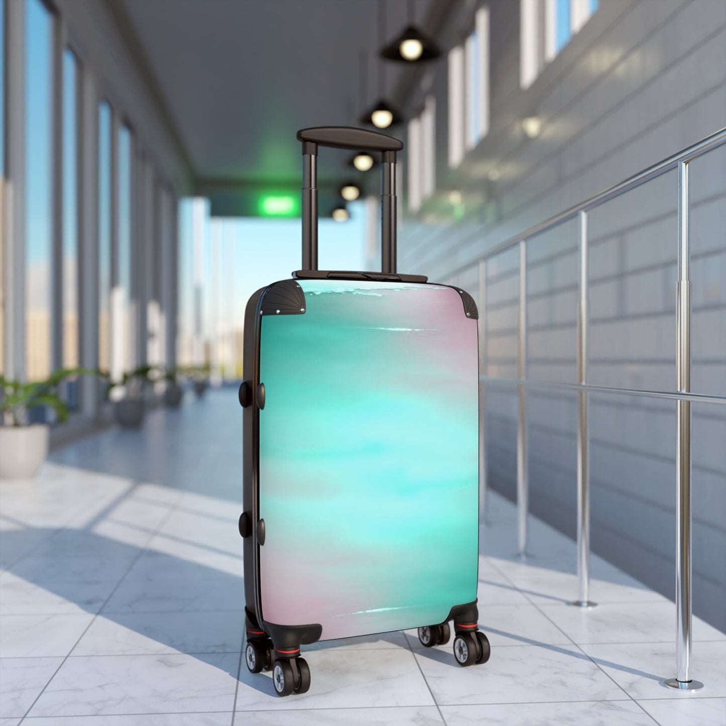 Green Sea Lavender Fog Small Suitcase with built in lock, 4 double-wheels, telescopic handle, and ABS back hard-shell