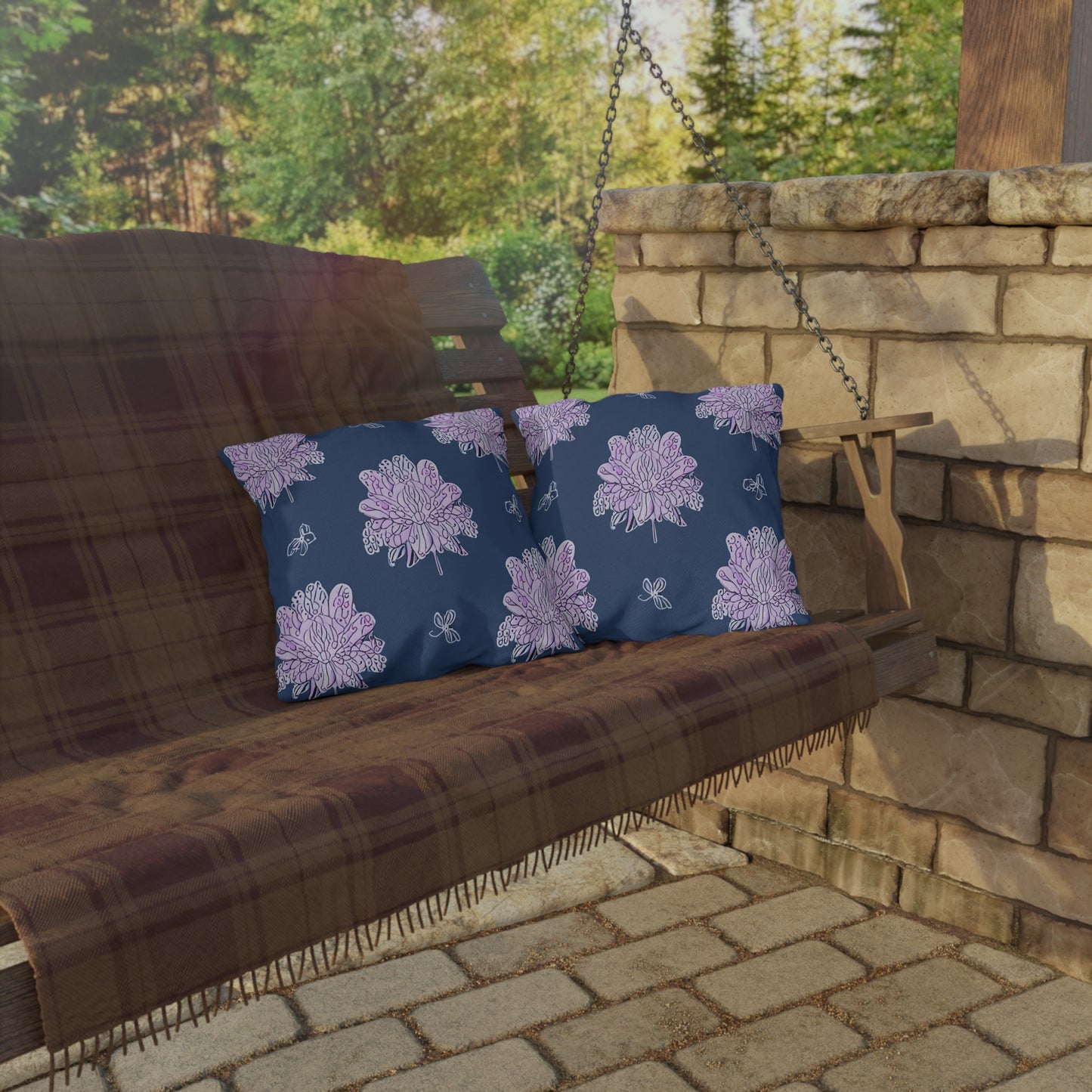 Purple White Floral Butterflies 16" x 16" Outdoor Pillow