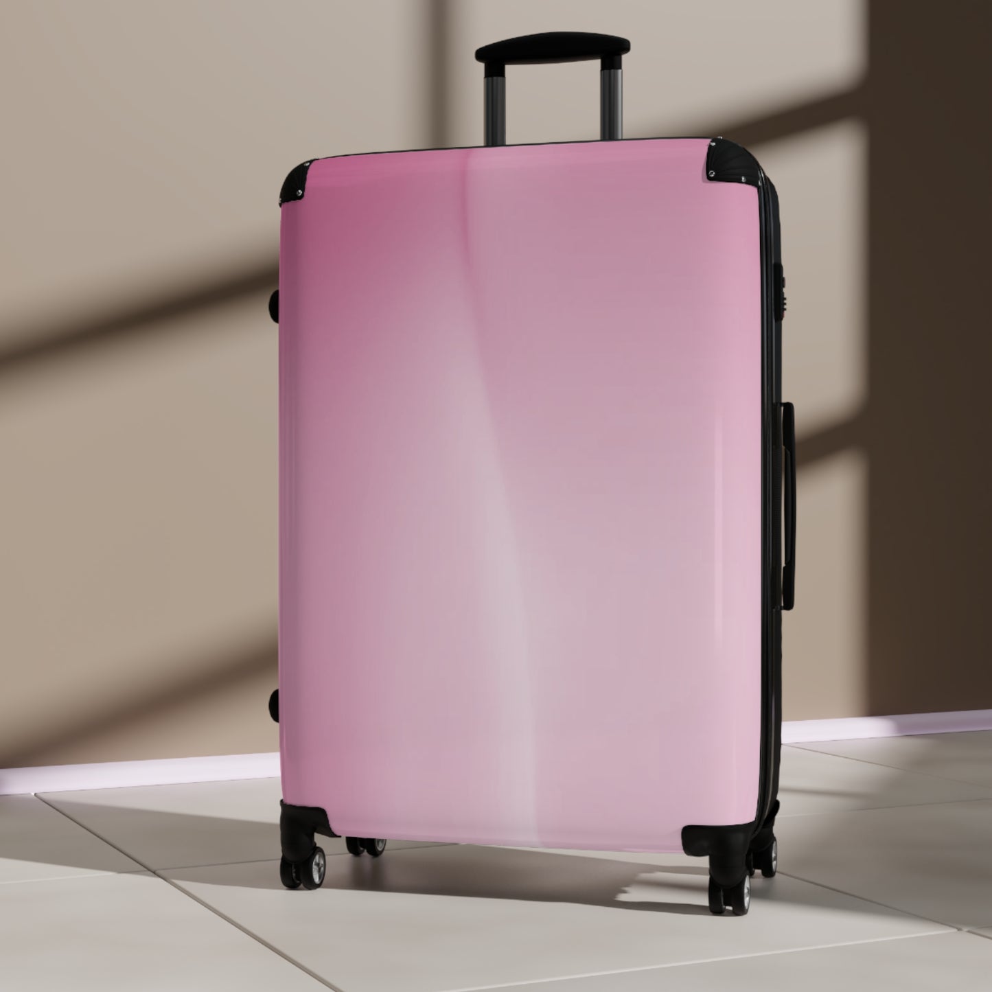 Pink Blush Fade Large Suitcase with built in lock, 4 double-wheels, telescopic handle, and ABS back hard-shell