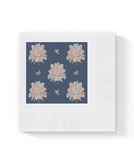 Rose White Floral Butterflies White Coined Napkins, 4.8" x 4.8"
