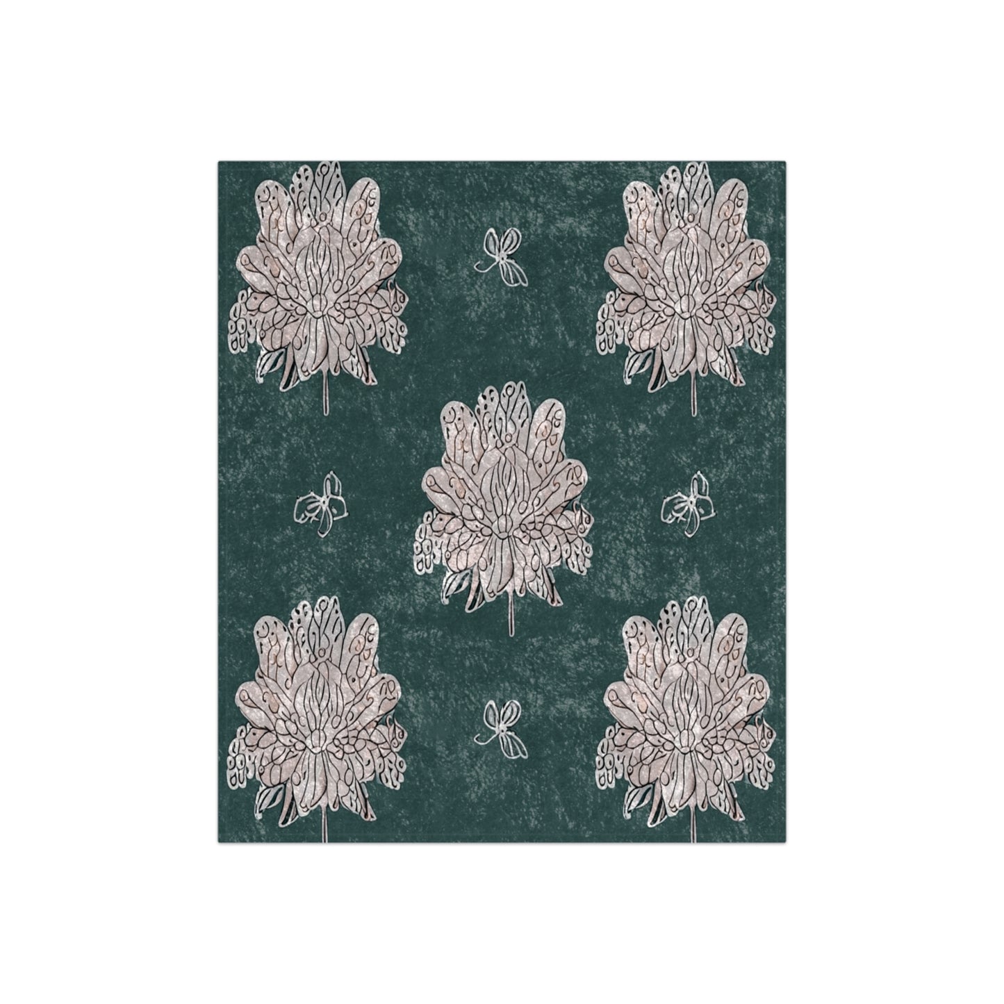 Soft White Floral Butterflies 50" x 60" Crushed Velvet Blanket