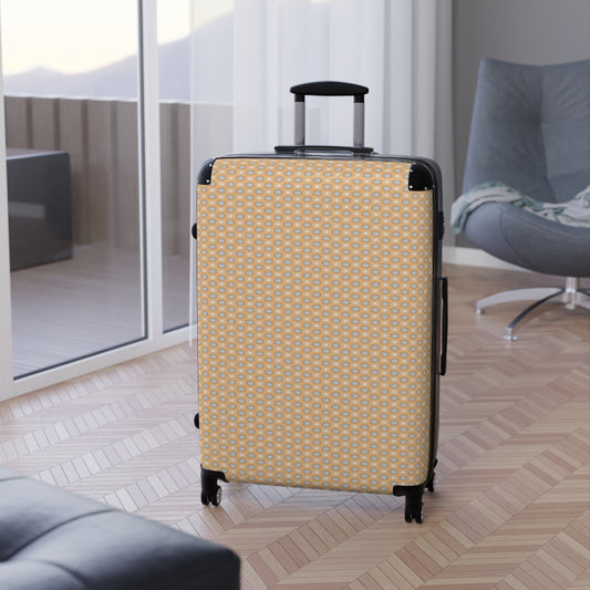 Tan Sunset Star-crossed Bodieses Large Suitcase with built in lock, 4 double-wheels, telescopic handle, and ABS back hard-shell