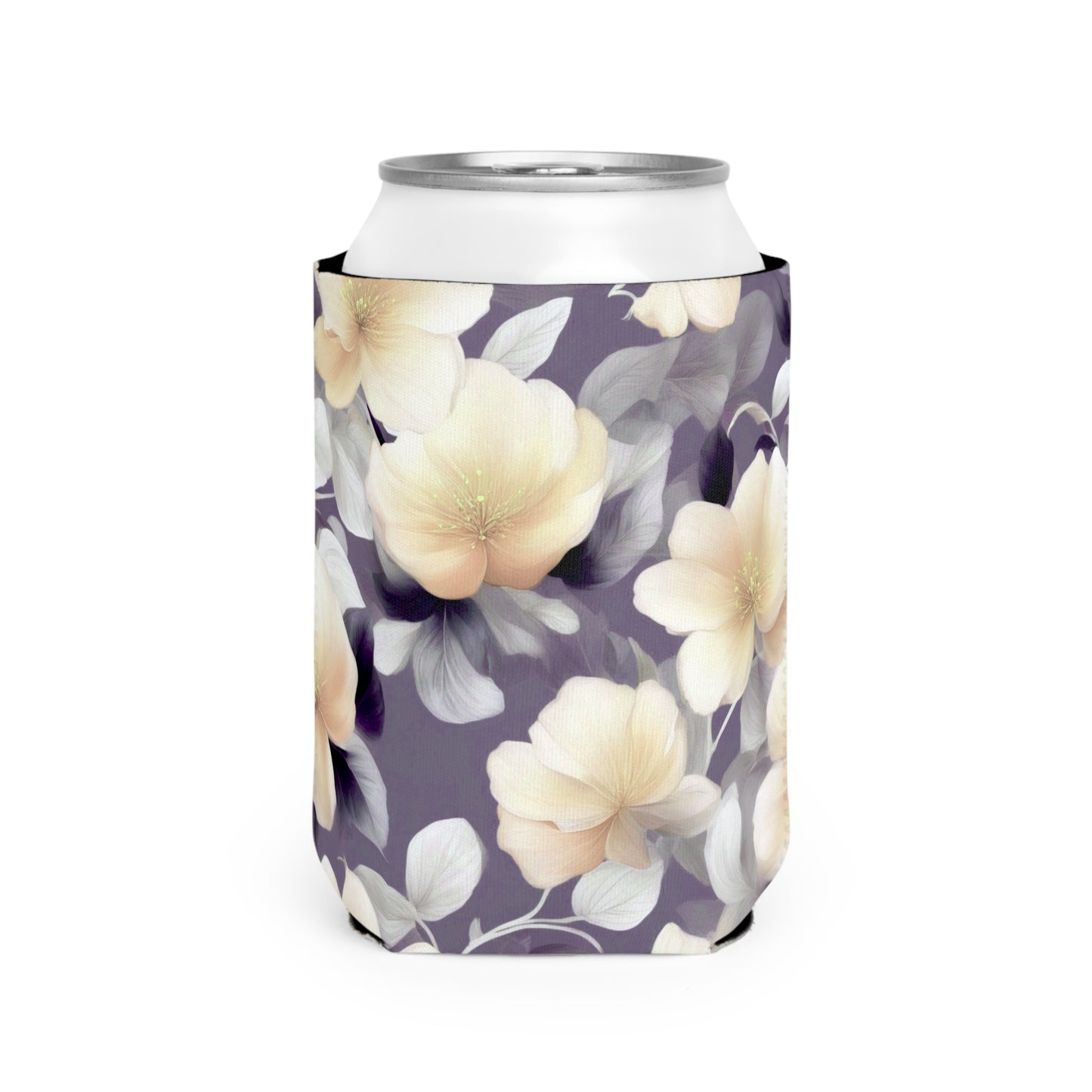 White Blush Floral Bunch 12 oz Can Cooler Sleeve