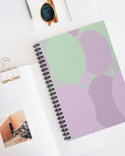 Pastel Lavender Purple and Soft Green Patches Spiral Notebook - Ruled Line, 6" x 8", 118 pagess