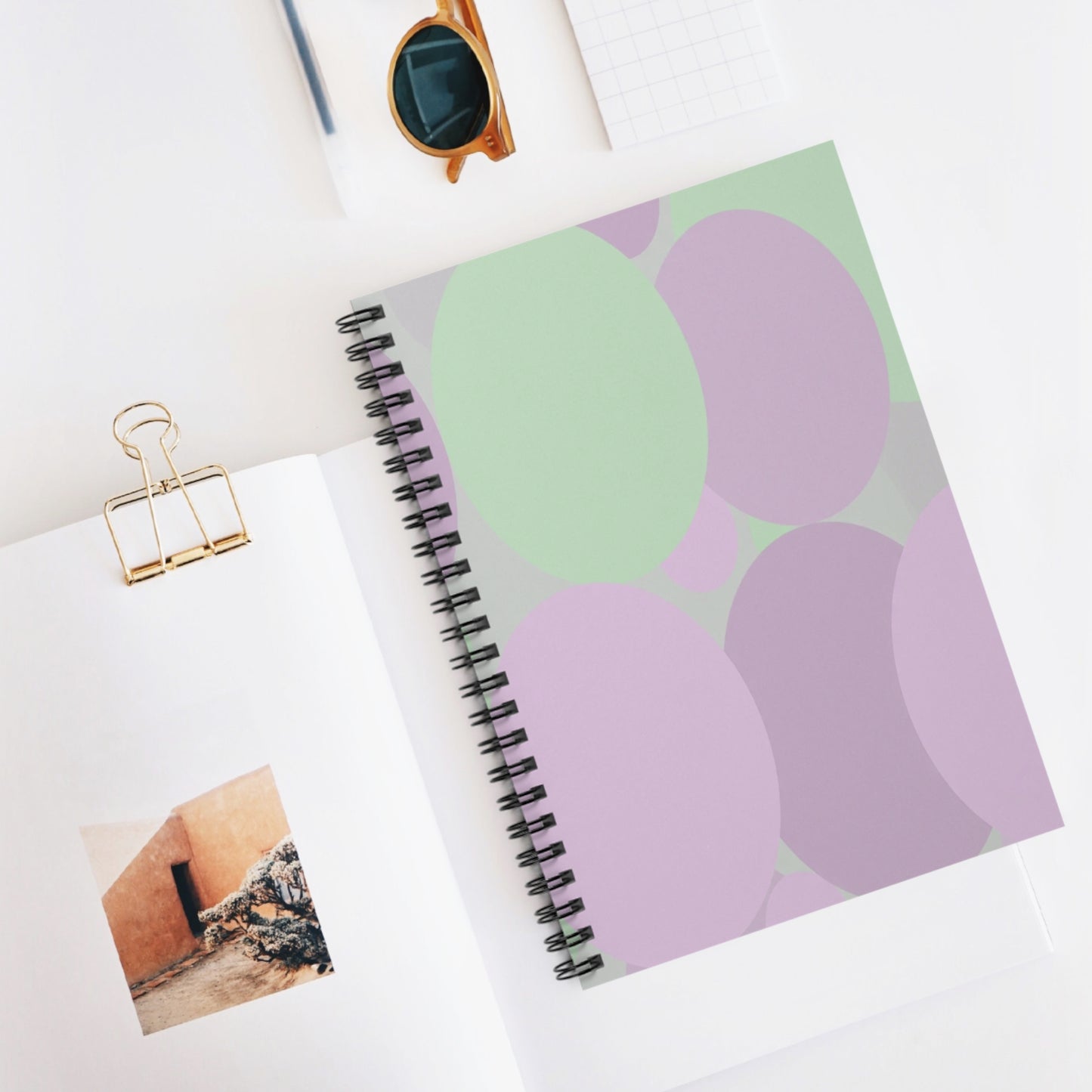 Pastel Lavender Purple and Soft Green Patches Spiral Notebook - Ruled Line, 6" x 8", 118 pagess