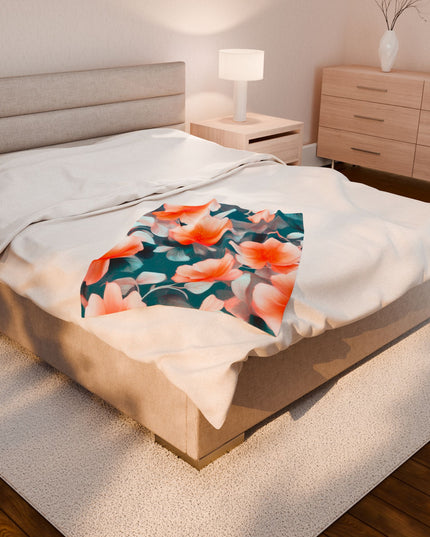 Orange Blossom Floral Bunch Velveteen Plush Blanket, 30" x 40"