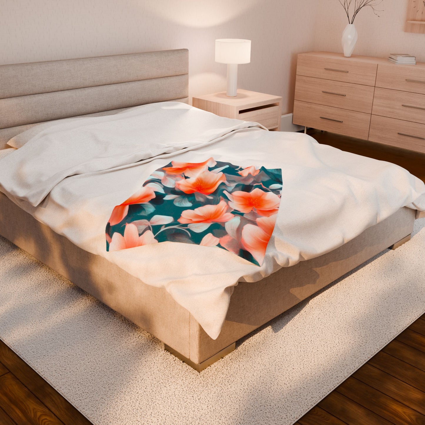 Orange Blossom Floral Bunch Velveteen Plush Blanket, 30" x 40"