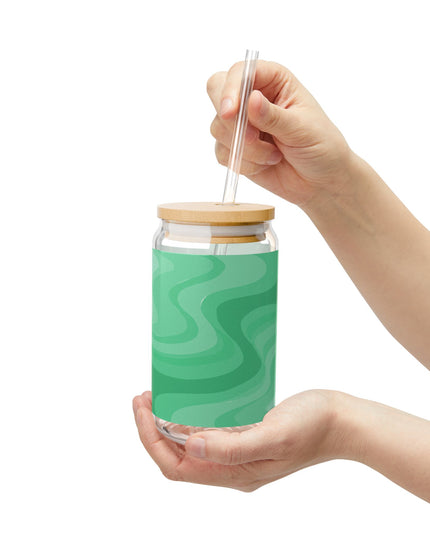 Mint Green Wavey Sipper Glass, 16oz