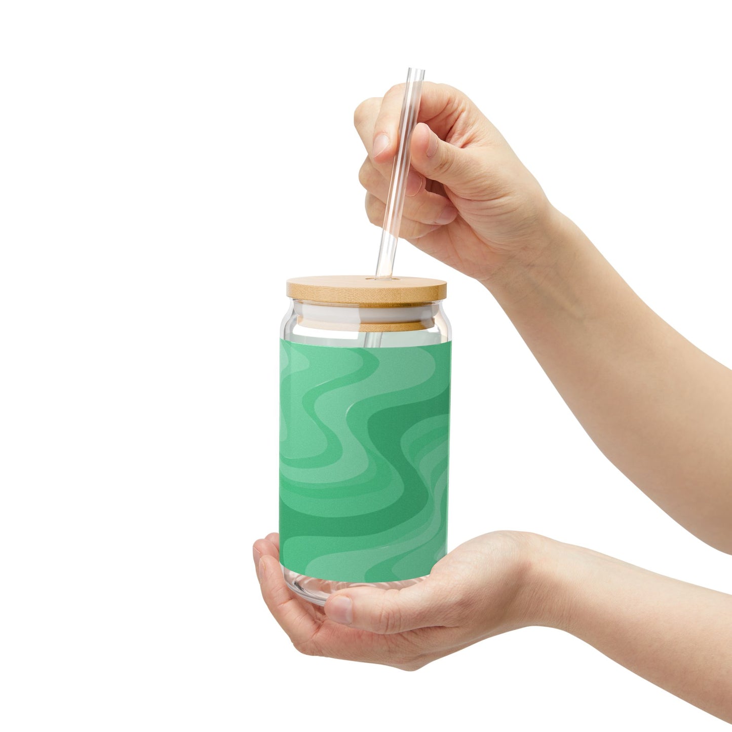 Mint Green Wavey Sipper Glass, 16oz