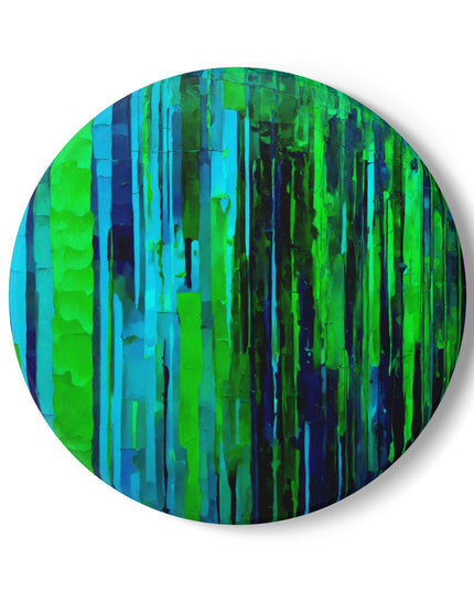 Striped Blue Green 4" x 4" Round Ceramic Coaster