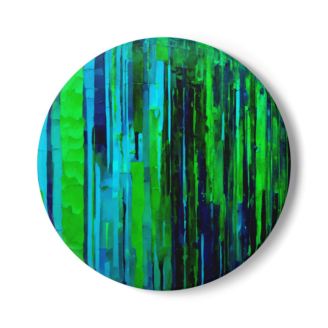 Striped Blue Green 4" x 4" Round Ceramic Coaster