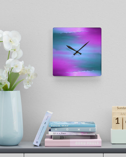 Dark Blue Green Sea Purple Fog Acrylic Wall Clock, Round or Square, 10.75" x 10.75"