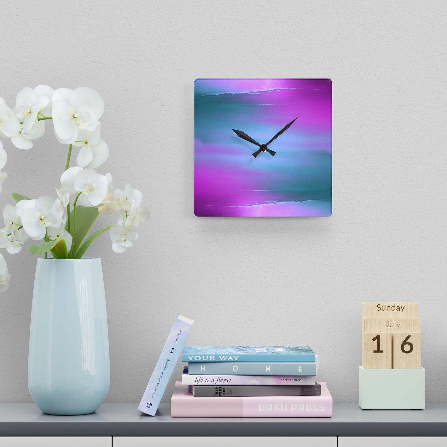 Dark Blue Green Sea Purple Fog Acrylic Wall Clock, Round or Square, 10.75" x 10.75"