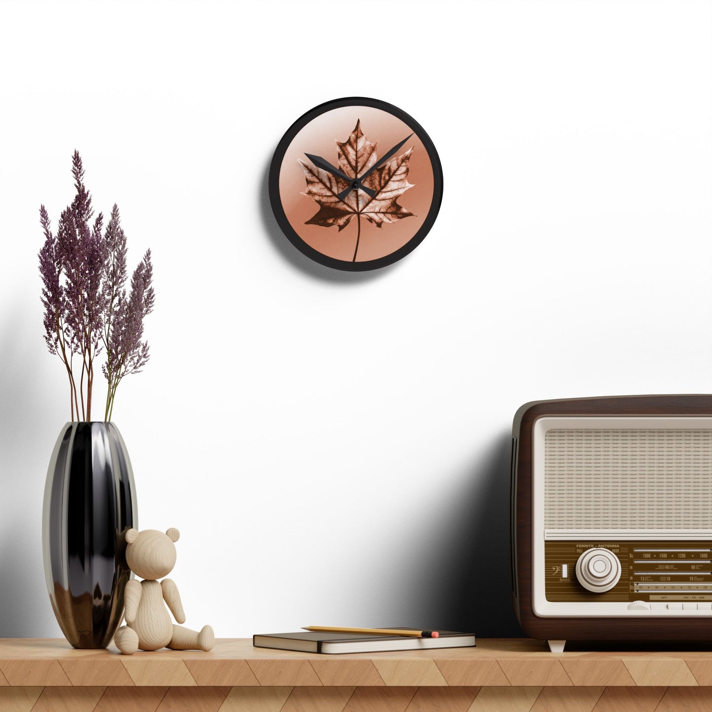 Soft Maple Leaf Acrylic Round Wall Clock, 8" x 8"