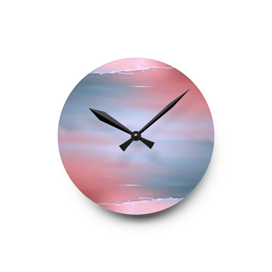 Gray Sea Pink Fog Acrylic Round Wall Clock, 8" x 8"