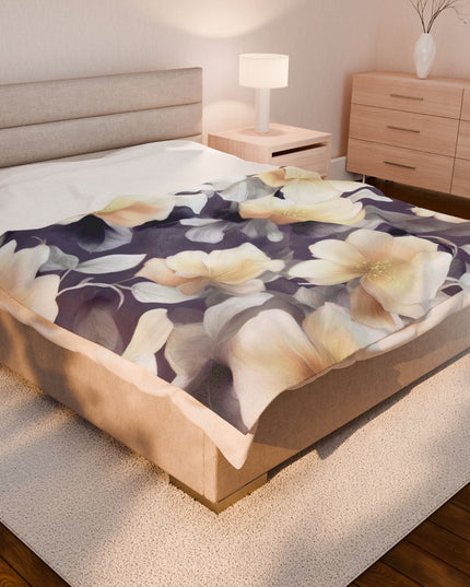 White Blush Floral Bunch Velveteen Plush Blanket, 60" x 80"
