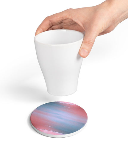 Gray Sea Pink Fog 4" x 4" Round Ceramic Coaster