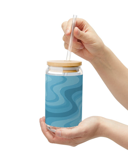 Sky Blue Wavey Sipper Glass, 16oz
