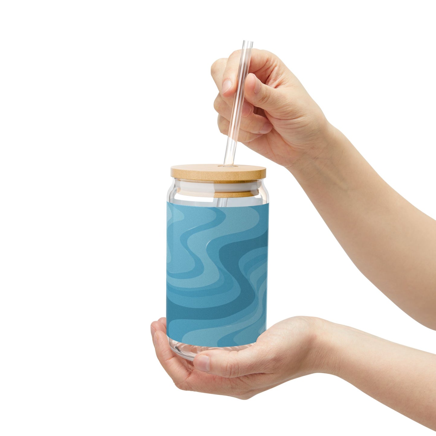 Sky Blue Wavey Sipper Glass, 16oz