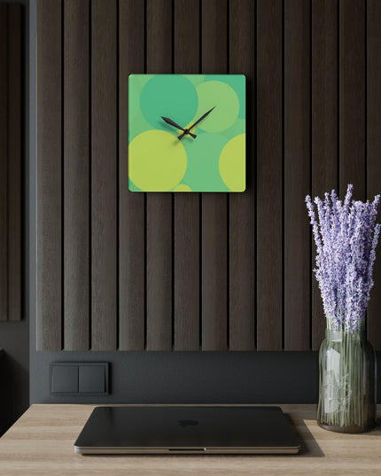 Pastel Green Patches Acrylic Wall Clock, Round or Square, 10.75" x 10.75"