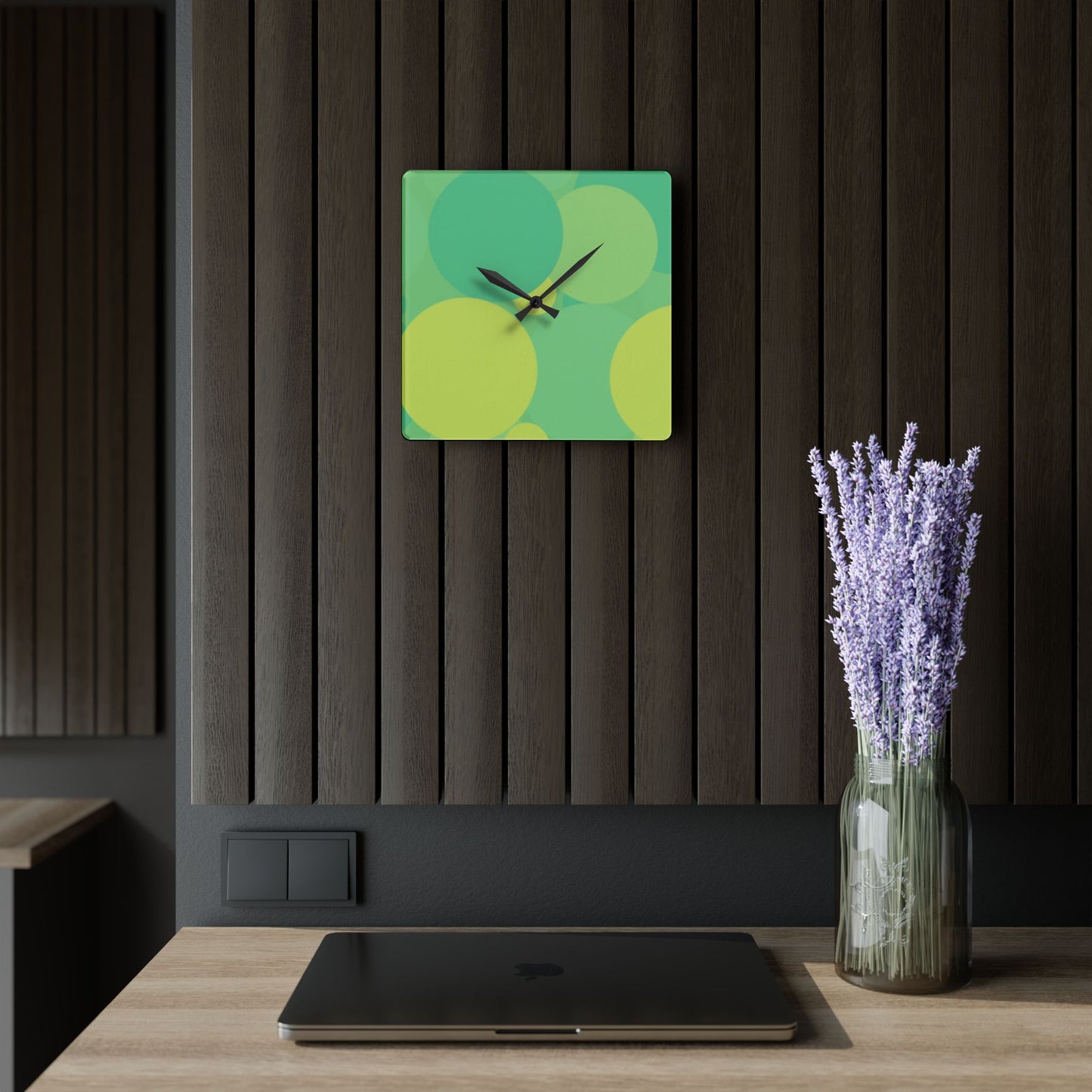 Pastel Green Patches Acrylic Wall Clock, Round or Square, 10.75" x 10.75"