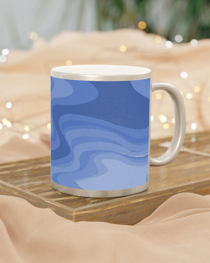 Deep Blue Wavey 11 oz Metallic Mug (Silver\Gold)