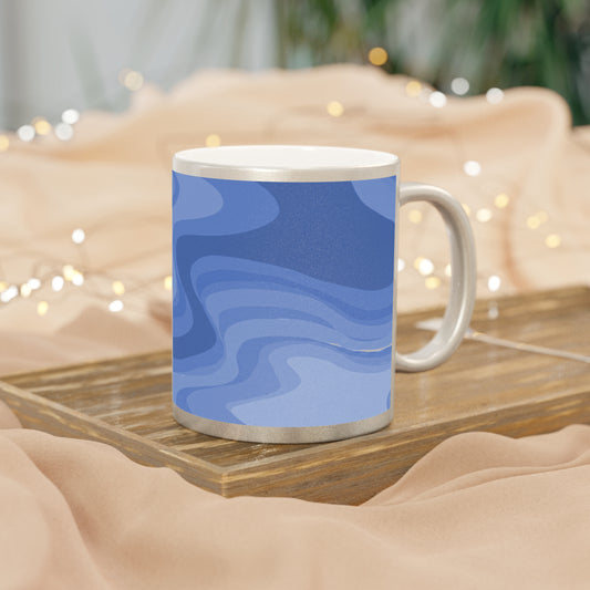 Deep Blue Wavey 11 oz Metallic Mug (Silver\Gold)