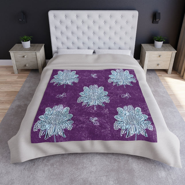 Blue Floral Butterflies 50" x 60" Crushed Velvet Blanket
