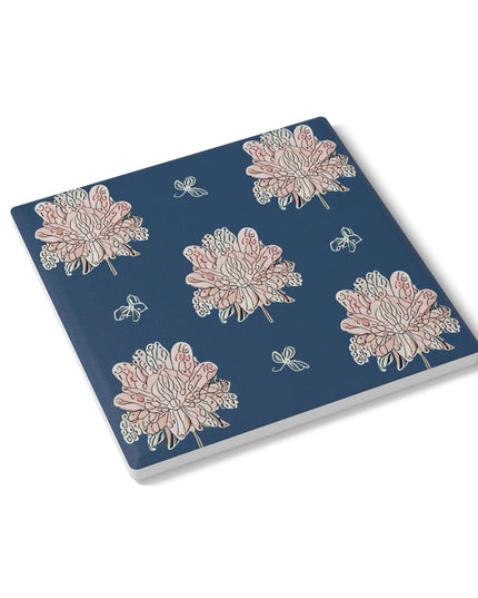 Rose White Floral Butterflies 4" x 4" Square Ceramic Coaster