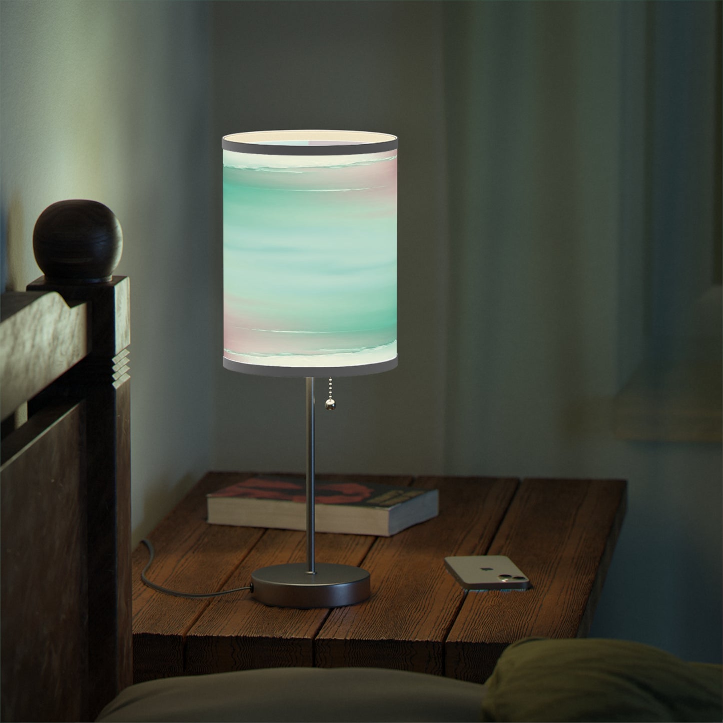 Green Sea Lavender Fog Table Lamp on a White or Silver Stand, US|CA plug