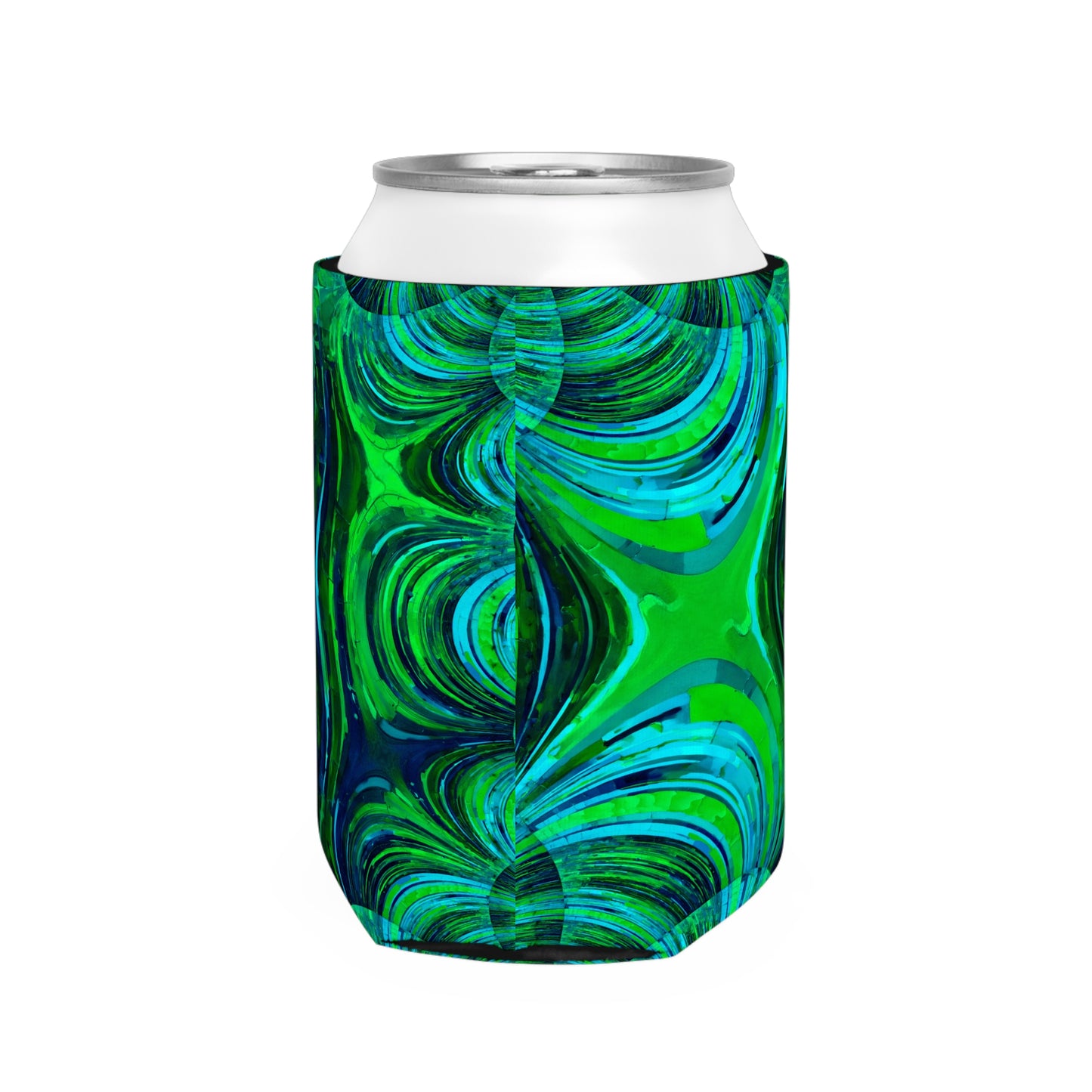Uzi Spiral Blue Green 12 oz Can Cooler Sleeve