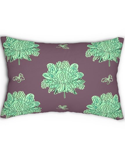 Mint Green Floral Butterflies Spun Polyester Lumbar Pillow, 20" x 14"