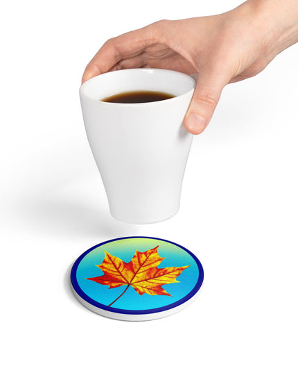 Alpha Maple Leaf 4" x 4" Round Ceramic Coaster