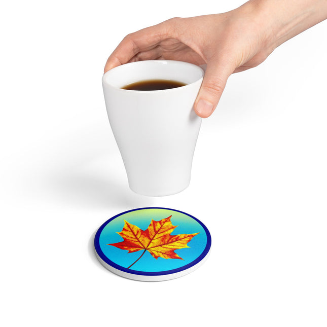 Alpha Maple Leaf 4" x 4" Round Ceramic Coaster