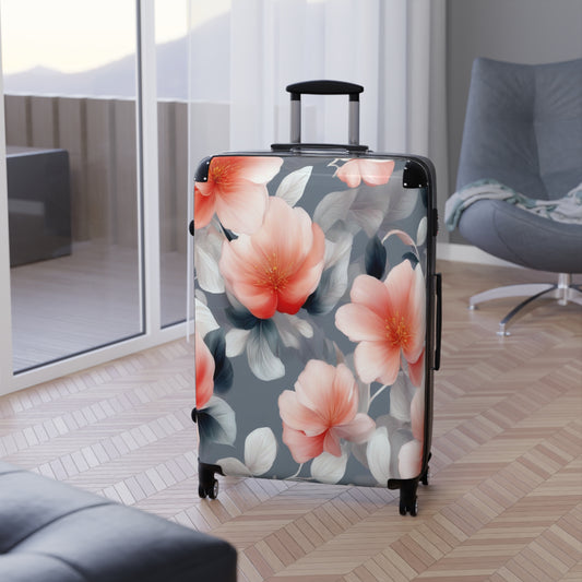 Red Blossom Floral Bunch Large Suitcase with built in lock, 4 double-wheels, telescopic handle, and ABS back hard-shell