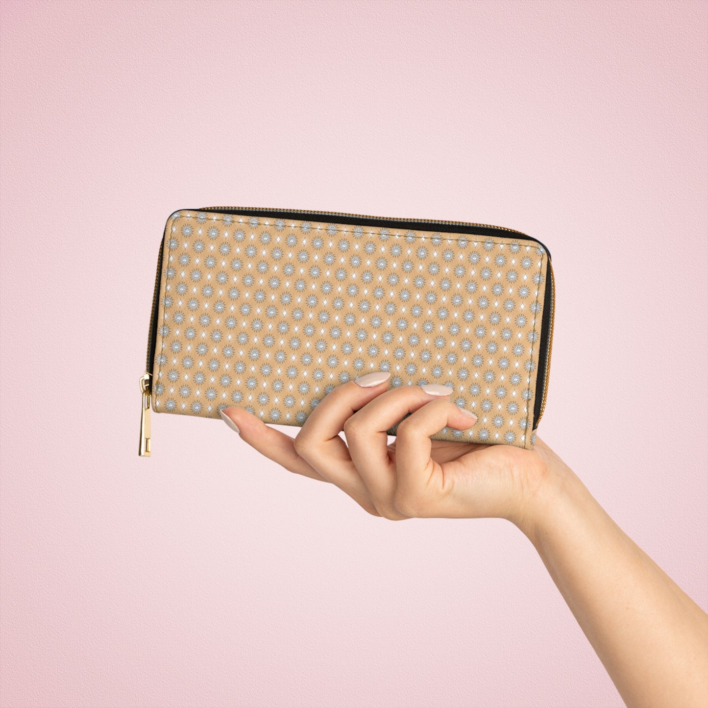 Tan Sunset Star-crossed Bodies Elegant Abstract Zipper Wallet - Stylish & Functional Accessory for Everyday Use
