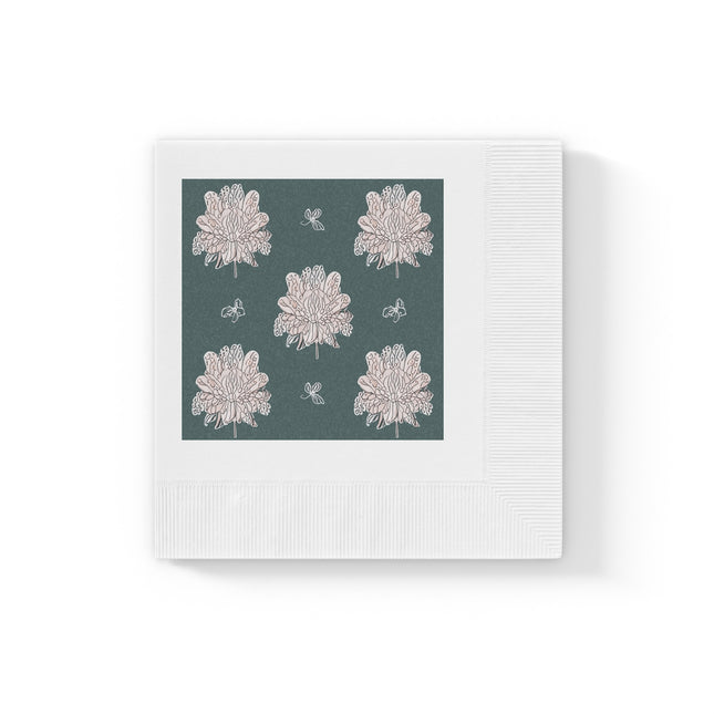 Soft White Floral Butterflies White Coined Napkins, 4.8" x 4.8"