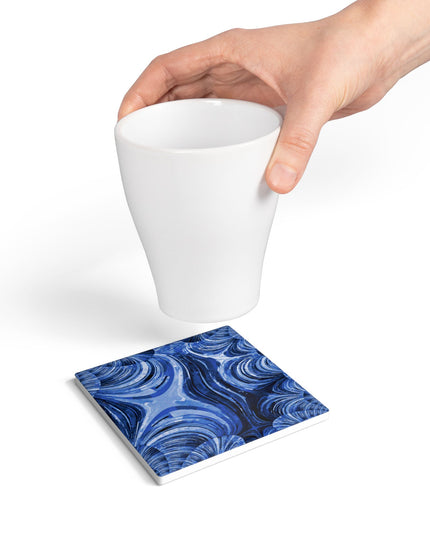 Uzi Spiral Deep Blue 4" x 4" Square Ceramic Coaster