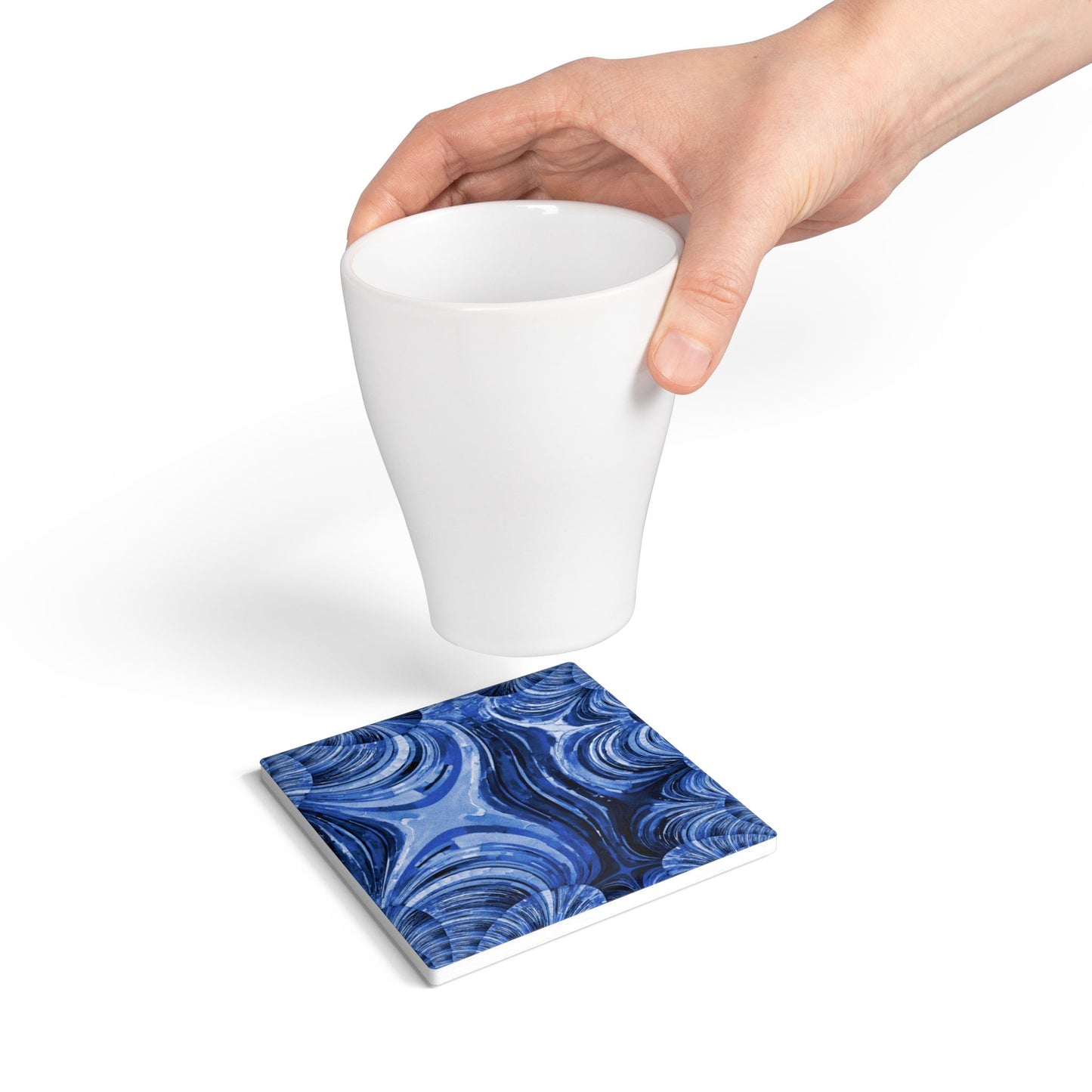 Uzi Spiral Deep Blue 4" x 4" Square Ceramic Coaster