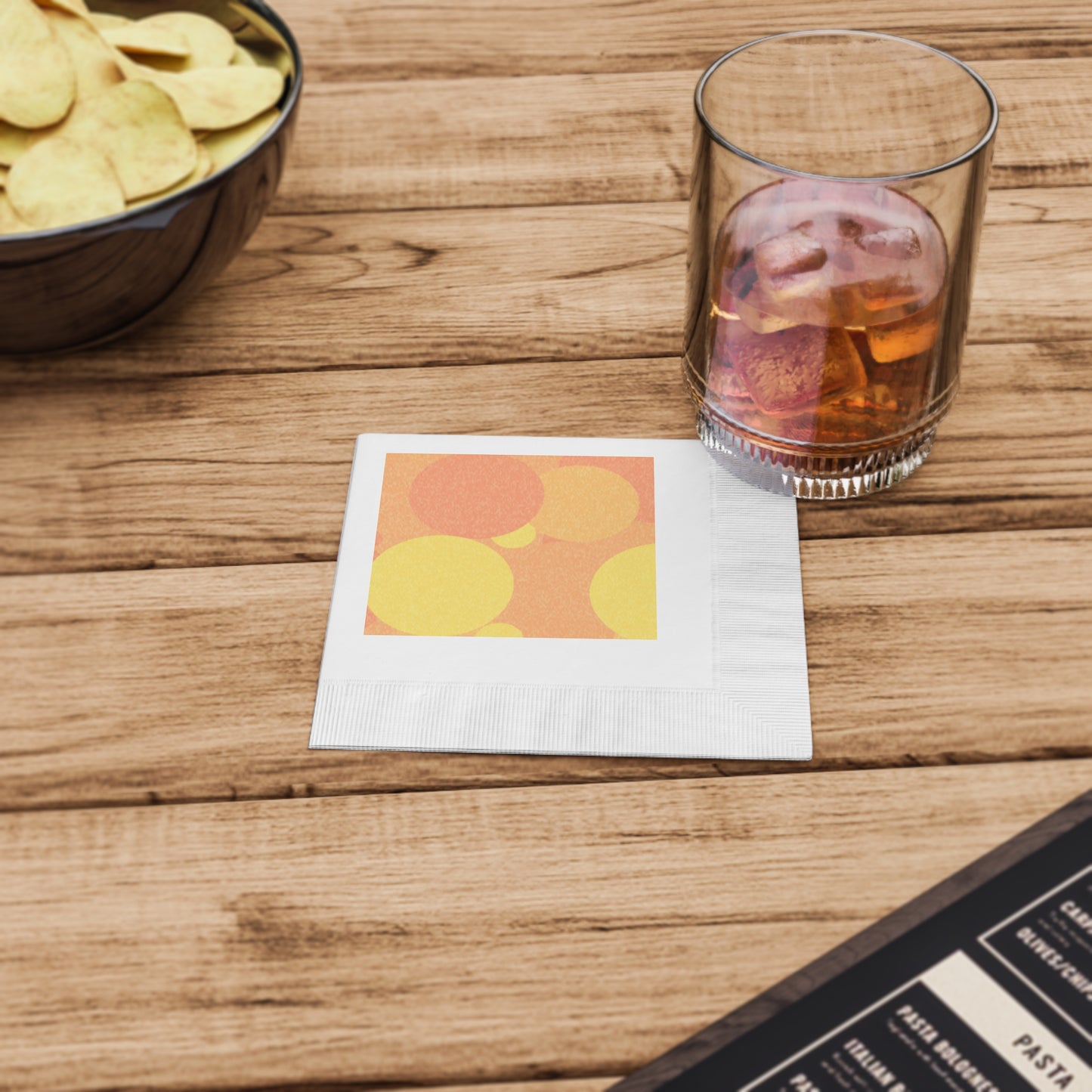 Pastel Bright Oranges Patches White Coined Napkins, 4.8" x 4.8"