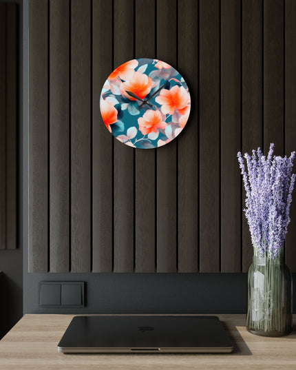 Orange Blossom Floral Bunch Acrylic Wall Clock, Round or Square, 10.75" x 10.75"