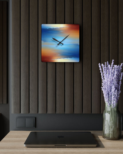 Blue Sea Red Orange Fog Acrylic Wall Clock, Round or Square, 10.75" x 10.75"
