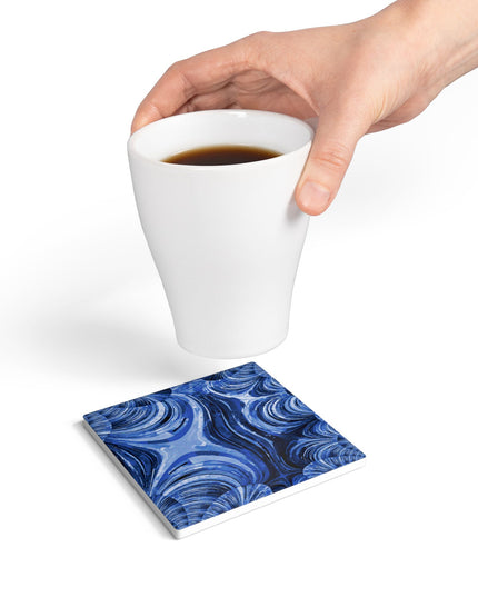 Uzi Spiral Deep Blue 4" x 4" Square Ceramic Coaster